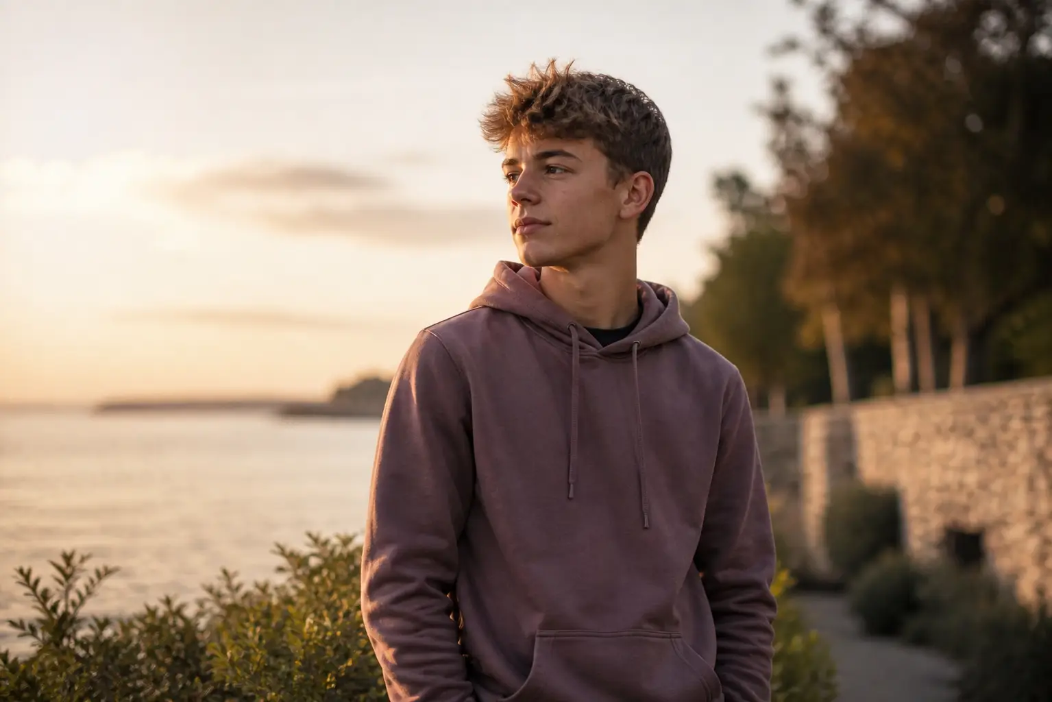 A teenager standing with quiet confidence and emotional ease